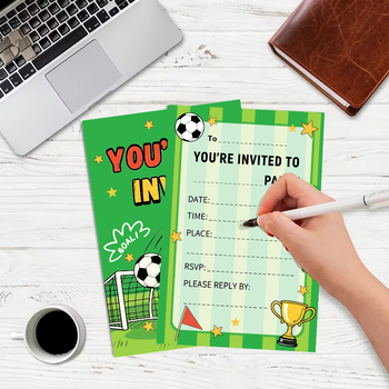 20 de carduri verzi de invitație cu temă fotbal pentru petreceri, zile de naștere și evenimente sportive
