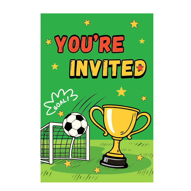 20 de carduri verzi de invitație cu temă fotbal pentru petreceri, zile de naștere și evenimente sportive