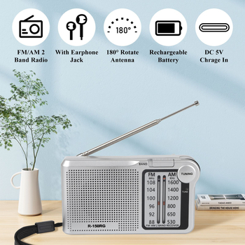 Radio portabil FM/AM cu bandă dublă, cadran rotativ, difuzor încorporat mono