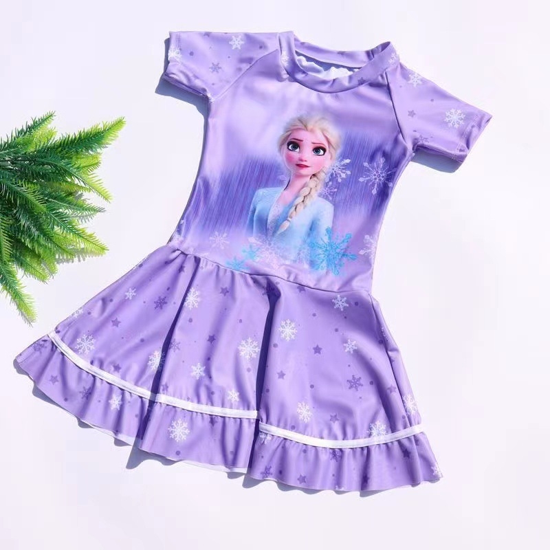 8045-Q2 Costum de baie pentru fete, într-o piesă, imprimeu prințesă desen animat