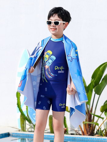 Nabemei costum de baie pentru copii - două piese, mâneci scurte, protecție UV, model desene animate, poliester-elastan, pentru 4-12 ani