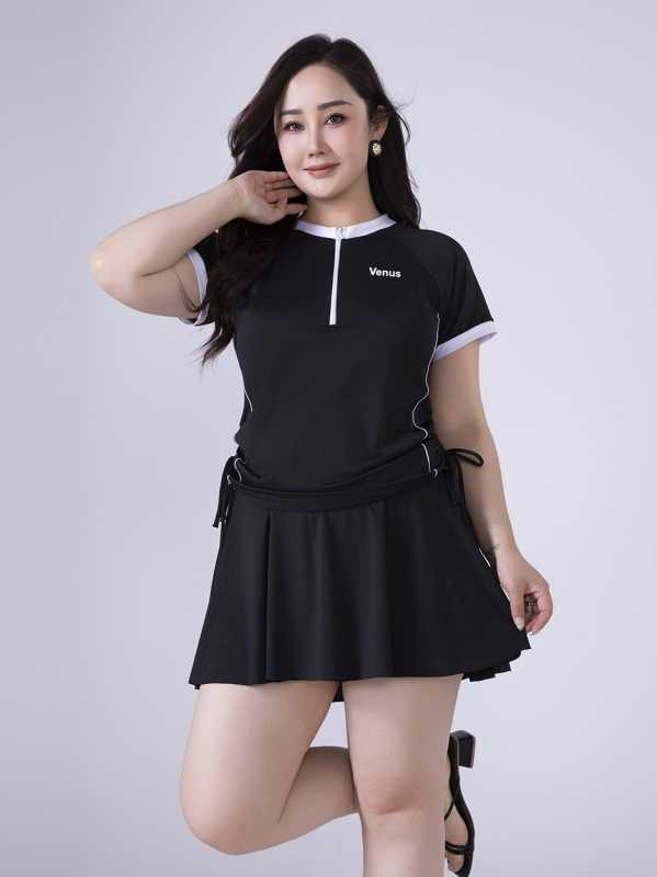 Costum de baie pentru femei mărime mare, două piese cu fustă, mâneci scurte, acoperire a abdomenului, design slim, ediția 2025, costum de baie pentru ape termale