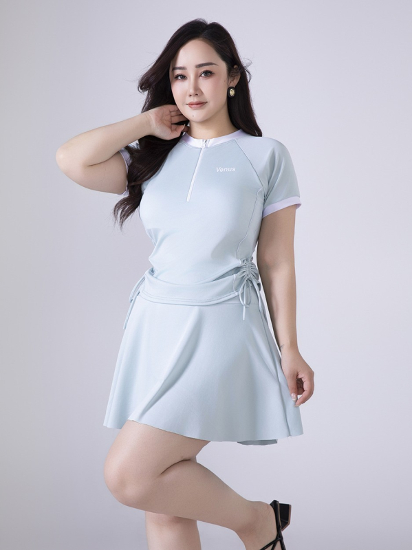 Costum de baie pentru femei mărime mare, două piese cu fustă, mâneci scurte, acoperire a abdomenului, design slim, ediția 2025, costum de baie pentru ape termale