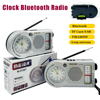 M-572BT Ceas portabil multifuncțional cu radio Bluetooth retro și difuzor încorporat, redare muzică prin card TF și USB