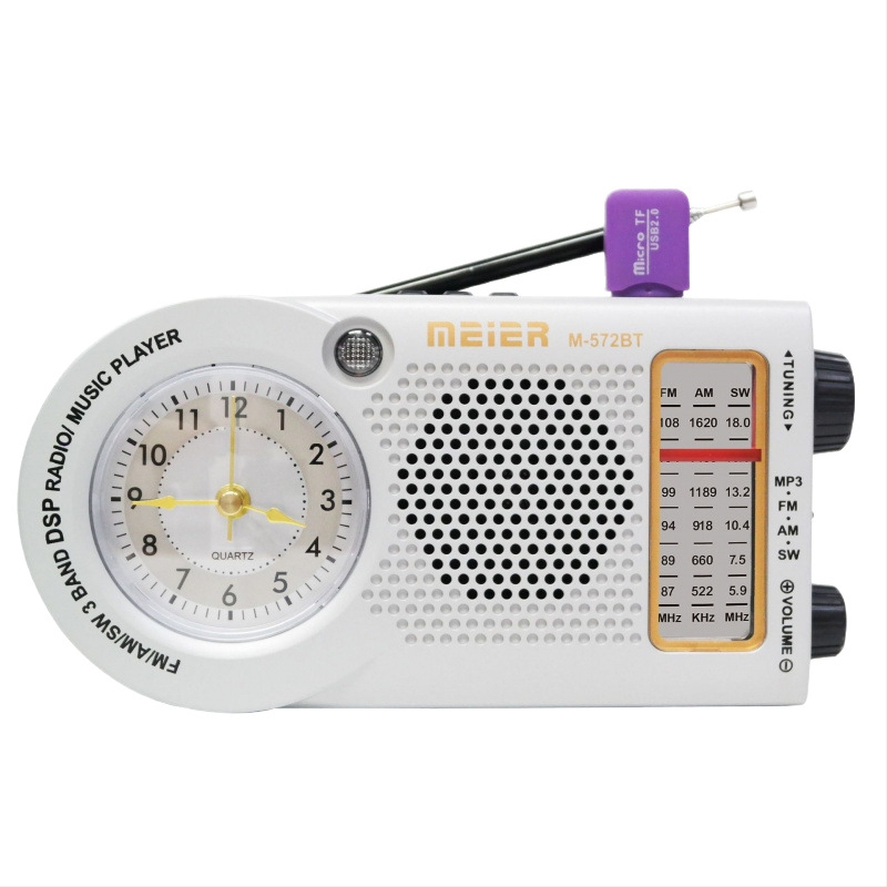 Prenosné multifunkčné hodiny M-572BT s retro Bluetooth rádiom a vstavaným reproduktorom, prehrávaním hudby z TF karty a USB