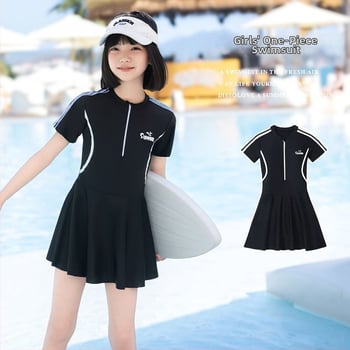 Dievčenské jednodielne tréningové plavky s krátkym rukávom, 12–14 rokov, nový štýl 2026