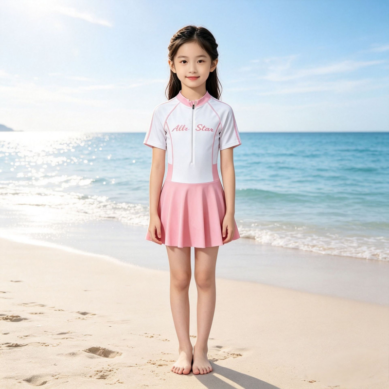Costum de baie pentru fete, cu fustă, design modest, uscare rapidă, sportiv, poliester cu mare elasticitate, pentru plajă și piscină
