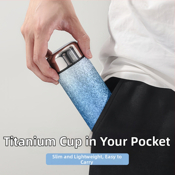 Cană de buzunar cu titan, gradient, mini portabil, termos cu izolație vid dublă, cadou premium