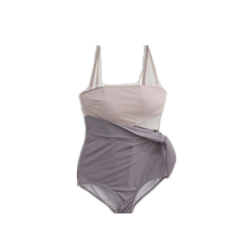 Costum de baie întreg sexy, talie asimetrică, șnur lateral și nod, color-block.