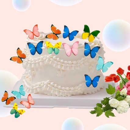 Hârtie de napolitană monocromă cu aripă de fluture, ornament 3D DIY pentru decorarea torturilor și aranjarea preparatelor reci