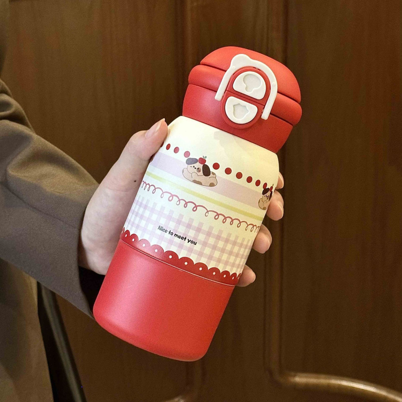 INS nouă cană izolată portabilă pentru fete cu pai, design desen animat, din oțel inox, sticlă de apă pentru elevi