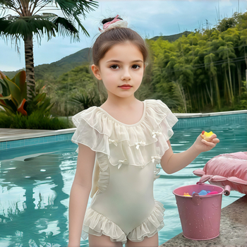 Costum de baie întreg pentru fete, roz, uscare rapidă, respirabil, stil prințesă (4–10 ani)