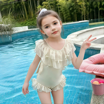 Costum de baie întreg pentru fete, roz, uscare rapidă, respirabil, stil prințesă (4–10 ani)