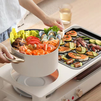 Oală electrică multifuncțională în stil coreean, hot pot și grill într-un singur aparat, plită barbecue fără fum pentru interior