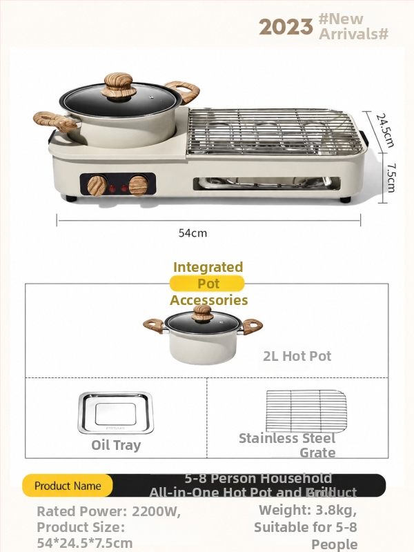 Oală electrică multifuncțională în stil coreean, hot pot și grill într-un singur aparat, plită barbecue fără fum pentru interior