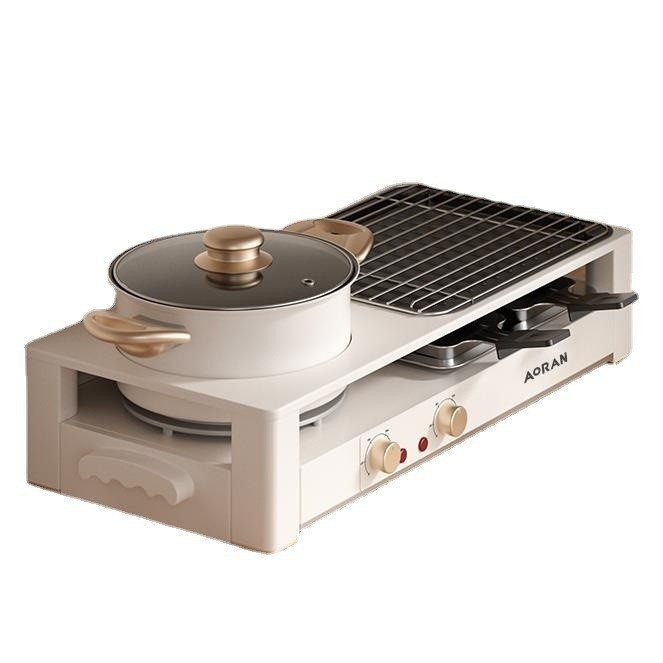 Oală electrică multifuncțională în stil coreean, hot pot și grill într-un singur aparat, plită barbecue fără fum pentru interior