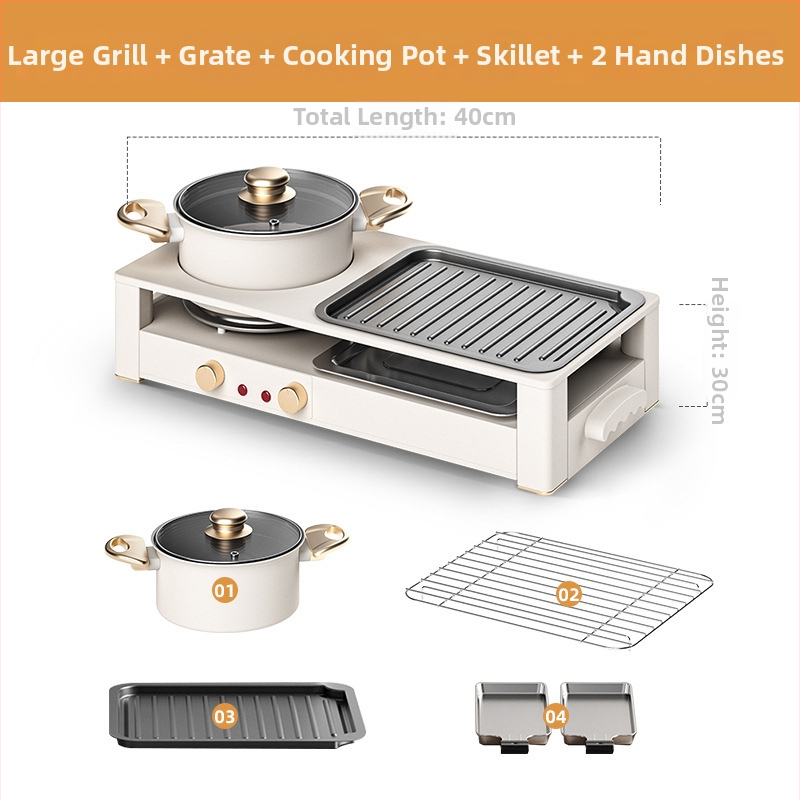 Oală electrică multifuncțională în stil coreean, hot pot și grill într-un singur aparat, plită barbecue fără fum pentru interior