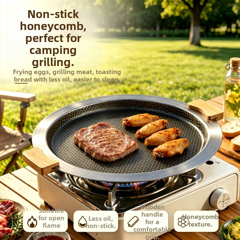 Grilovacia panvica z nehrdzavejúcej ocele BBQ – kórejský štýl, kompatibilná s indukčným varičom, prenosná kempingová panvica