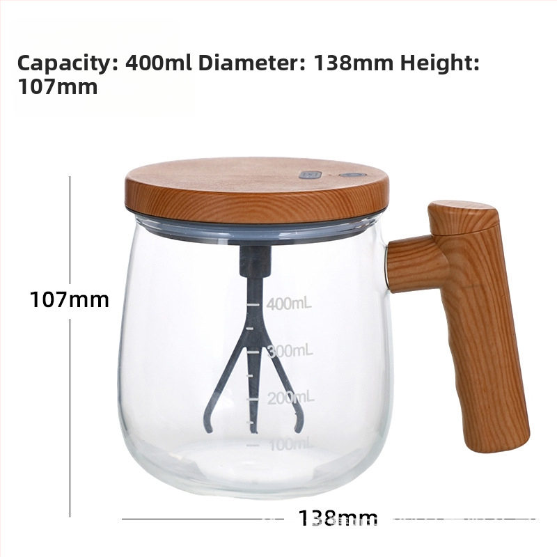 Sklenený hrnček s automatickým miešaním na sušené mlieko a kávu