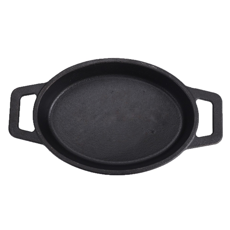 Tigaie din fontă cu strat antiaderent pentru teppanyaki, cu mâneri duble – tigaie grill portabilă pentru gătit în interior și afară