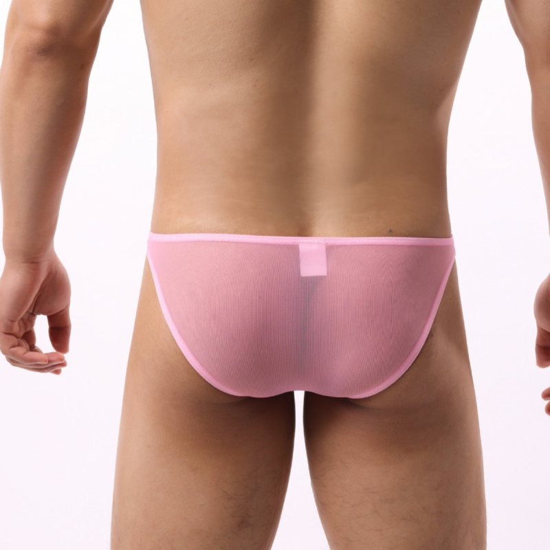 Slipuri pentru bărbați din plasă transparentă, talie joasă, material ice silk subțire, sexy, stil gay la modă