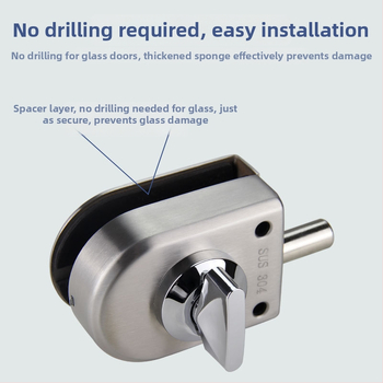 Încuietoare pentru ușa de sticlă din aliaj de zinc, fără găuri, pentru uși duble sau simple, din oțel inoxidabil 304, Hibison Hardware