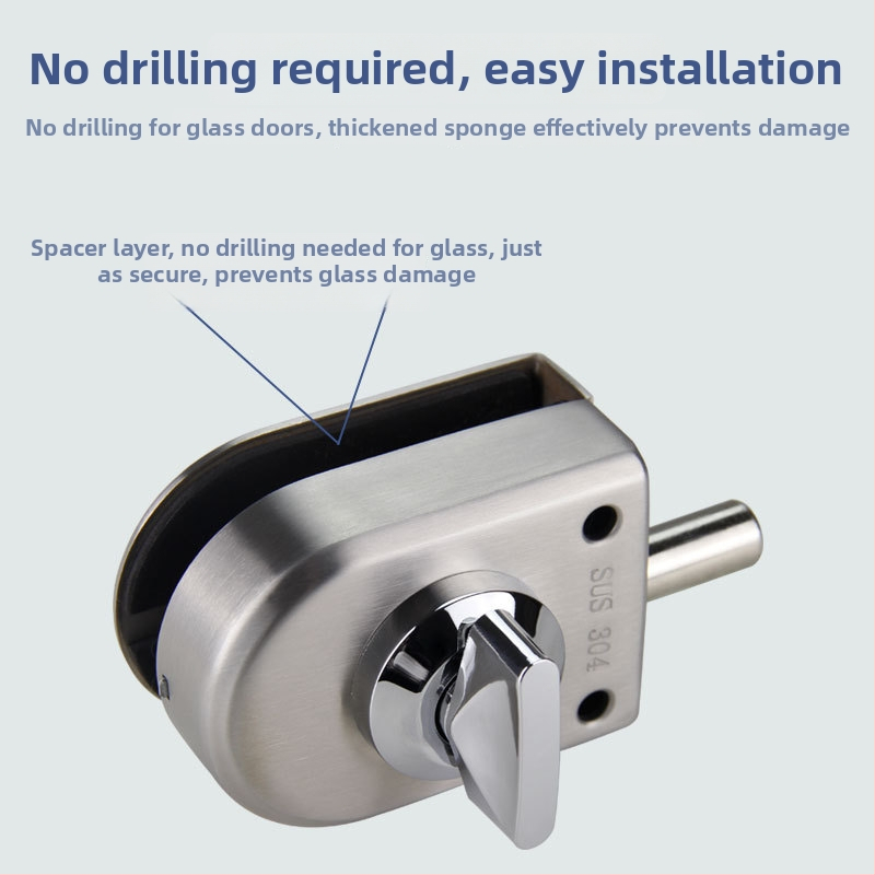 Încuietoare pentru ușa de sticlă din aliaj de zinc, fără găuri, pentru uși duble sau simple, din oțel inoxidabil 304, Hibison Hardware
