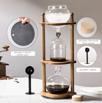 Fából készült kávé pour-over készlet, ice-drip és cold-brew tartozékokkal