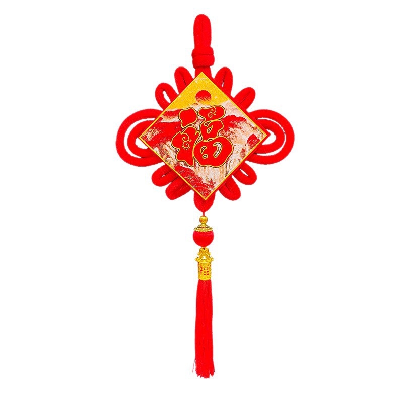 Pandantiv nod norocos cu ciucuri – nod chinezesc lucrat manual pentru decorul livingului
