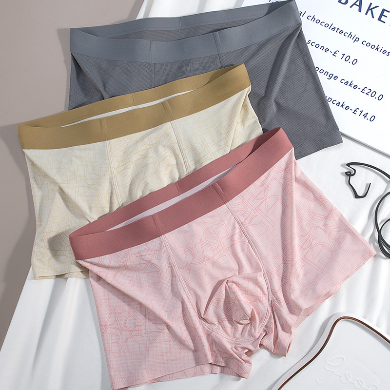 Chiloți bărbați fără cusături din Ice Silk, boxer cu imprimeu din plasă respirabil