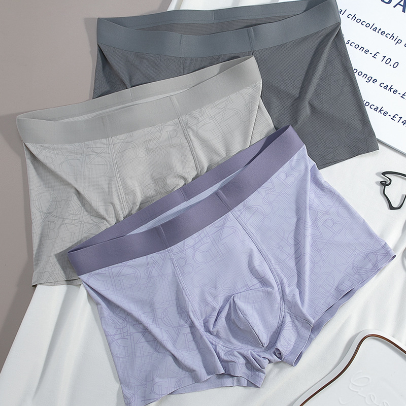 Chiloți bărbați fără cusături din Ice Silk, boxer cu imprimeu din plasă respirabil