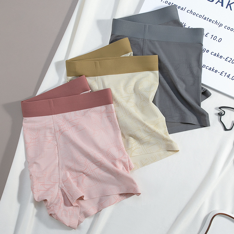 Chiloți bărbați fără cusături din Ice Silk, boxer cu imprimeu din plasă respirabil