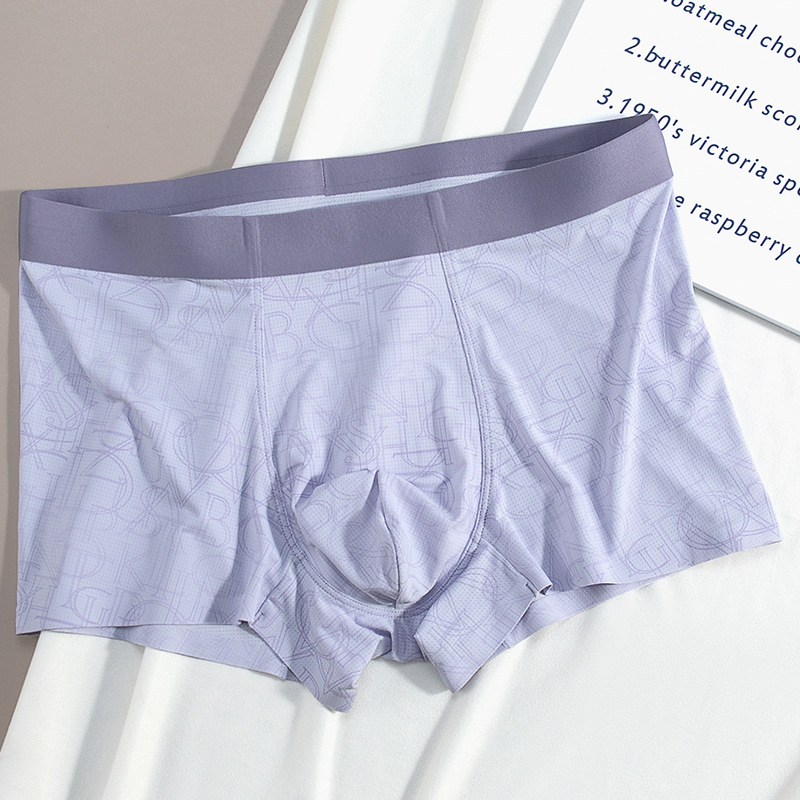 Chiloți bărbați fără cusături din Ice Silk, boxer cu imprimeu din plasă respirabil