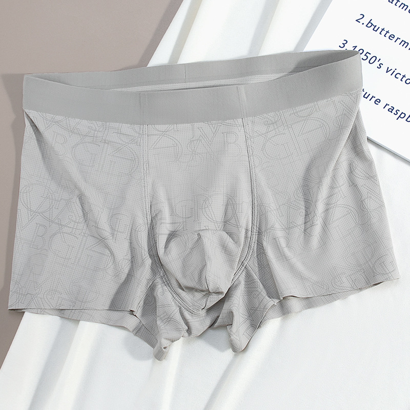 Chiloți bărbați fără cusături din Ice Silk, boxer cu imprimeu din plasă respirabil