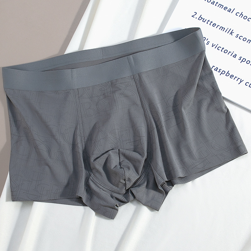 Chiloți bărbați fără cusături din Ice Silk, boxer cu imprimeu din plasă respirabil