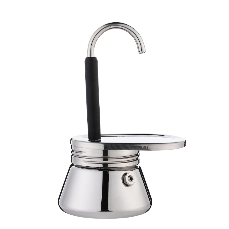 Moka pot din oțel inoxidabil cu mâner curbat și o singură valvă, 304 oțel inoxidabil