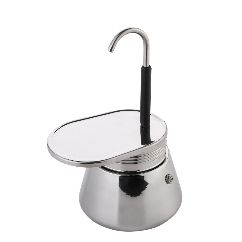 Moka pot din oțel inoxidabil cu mâner curbat și o singură valvă, 304 oțel inoxidabil