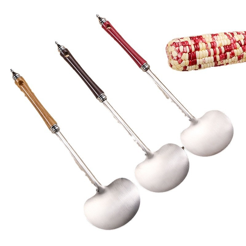 Spatulă din oțel inoxidabil cu mâner din lemn, pentru bucătărie, lungă, lingură de prăjit și spatulă pentru ciuperci