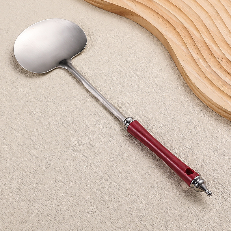 Spatulă din oțel inoxidabil cu mâner din lemn, pentru bucătărie, lungă, lingură de prăjit și spatulă pentru ciuperci