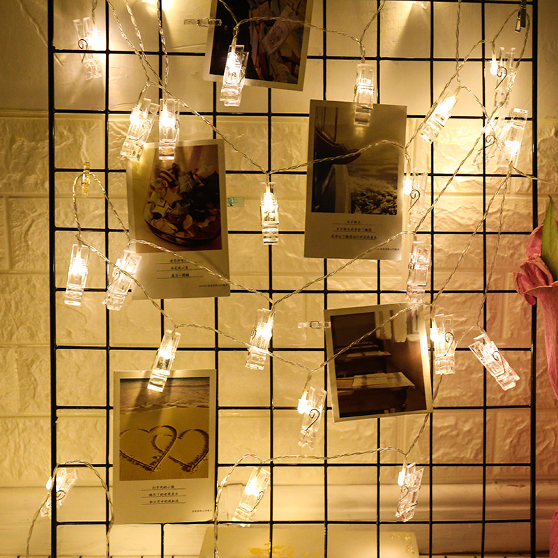 Șir de lumini cu clipsuri pentru fotografii, LED, decor pe perete pentru petreceri și Crăciun, iluminare interior pentru cererea în căsătorie