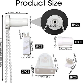 Set din 8 piese pentru cap de control pentru rulouri de 17 mm, lanț cu mărgele și accesorii de 2 m