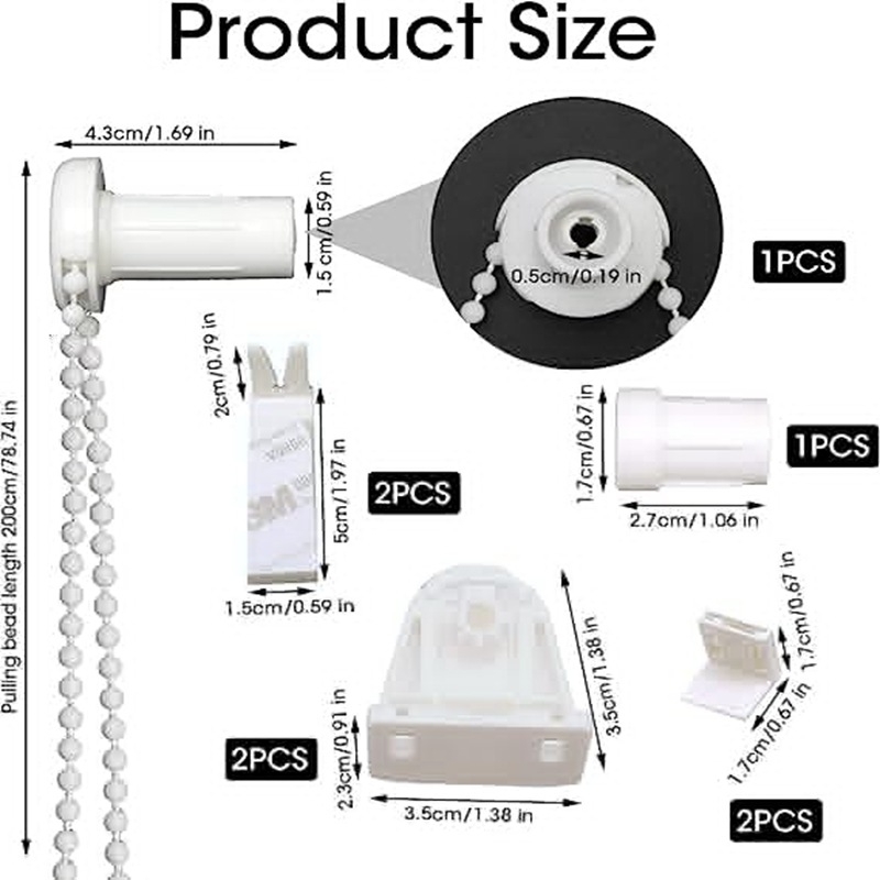 Set din 8 piese pentru cap de control pentru rulouri de 17 mm, lanț cu mărgele și accesorii de 2 m
