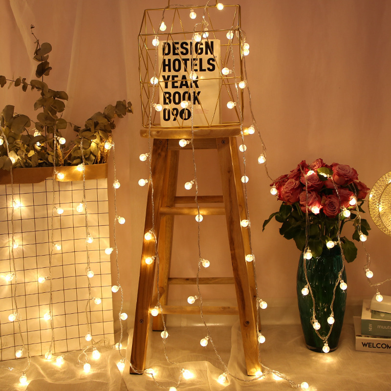 Șir de LED cu bile albe mici, decor pentru cameră, stele cu cinci colțuri și cer înstelat