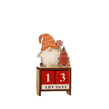 Calendar de Advent din lemn cu figura unui bătrân fără față – decor de Crăciun cu Moș Crăciun