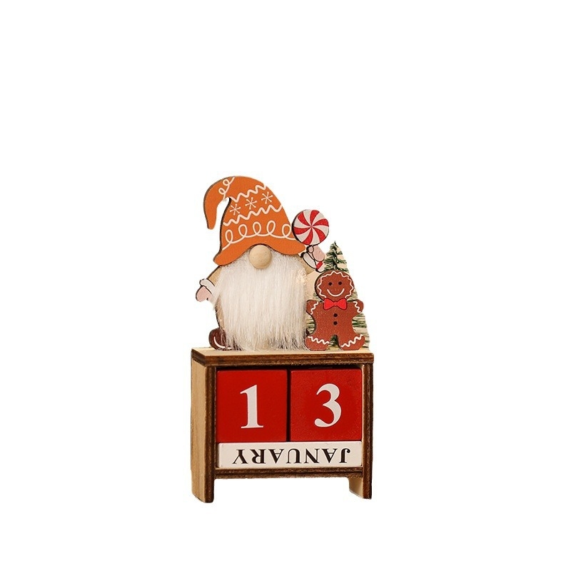 Calendar de Advent din lemn cu figura unui bătrân fără față – decor de Crăciun cu Moș Crăciun