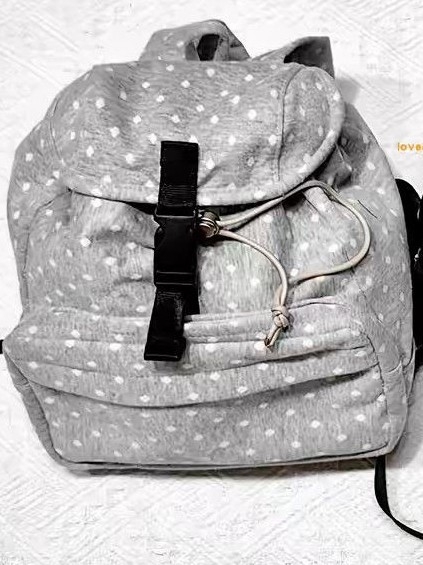 Rucsac unisex în stil japonez Shalom, cu model cu buline și stele, tip bucket, din pânză și bumbac