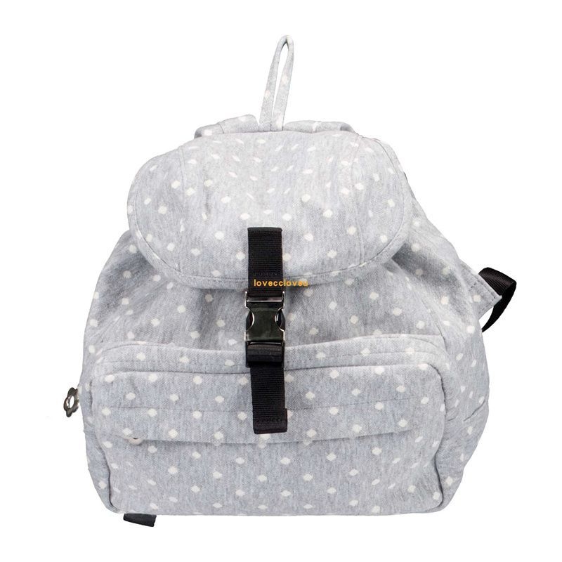 Rucsac unisex în stil japonez Shalom, cu model cu buline și stele, tip bucket, din pânză și bumbac