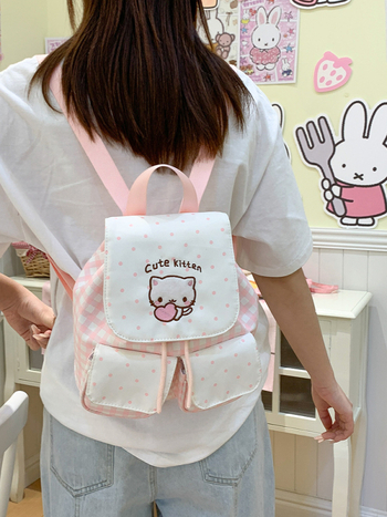 Rucsac moale, drăguț, cu capac în carouri, stil coreean, design proaspăt, rucsac din pânză pentru ieșiri casual