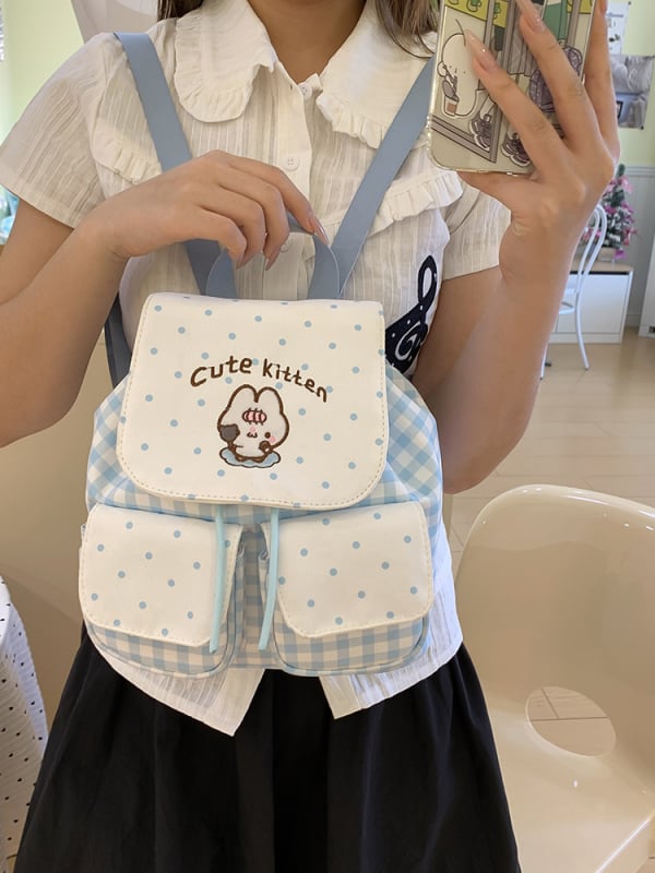 Rucsac moale, drăguț, cu capac în carouri, stil coreean, design proaspăt, rucsac din pânză pentru ieșiri casual
