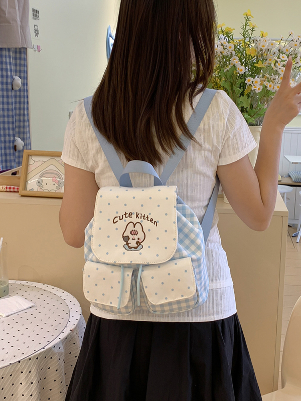 Rucsac moale, drăguț, cu capac în carouri, stil coreean, design proaspăt, rucsac din pânză pentru ieșiri casual